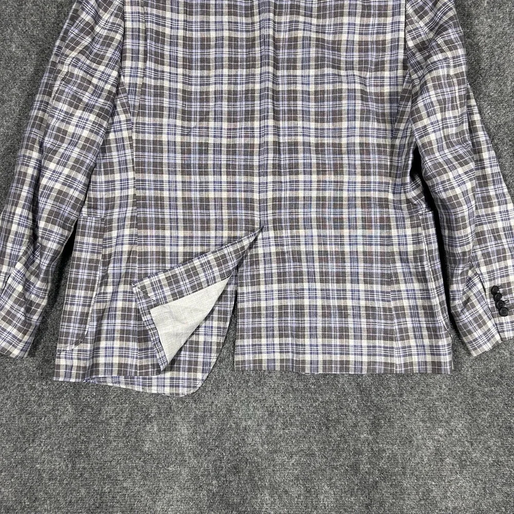 Banana Republic Sport Coat L Mens 42S Plaid 100 Linen Tailored Fit Chore Jacket